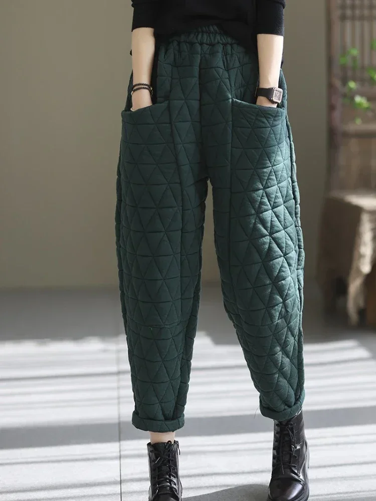 Autumn Winter New Loose Oversized Pants Quilted Retro Casual Thickened Harem Women trousers Streetwear Women Pants clothing