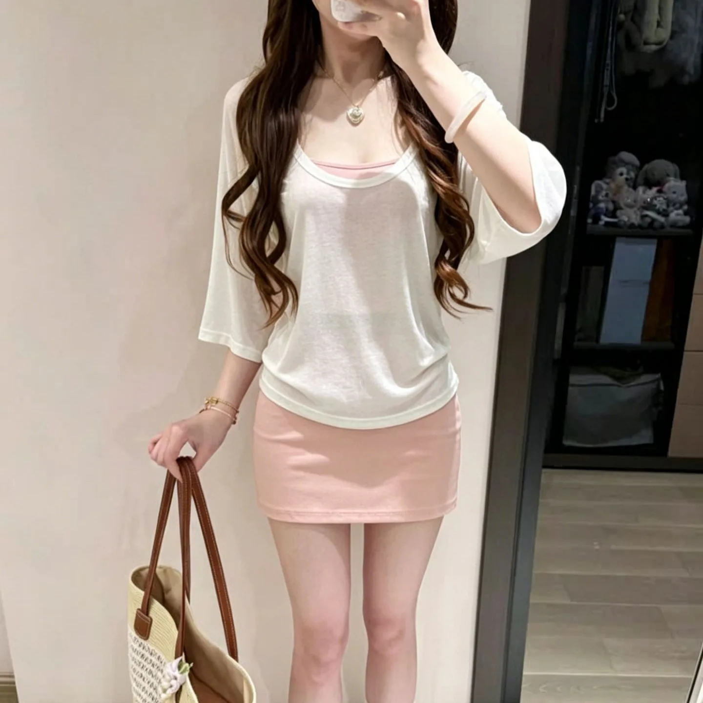 Delicate Pure Desire U-Neck Thin Transparent Blouse And Skirt Set Beautiful Two-Piece Set for Women Summer Casual Sportswear