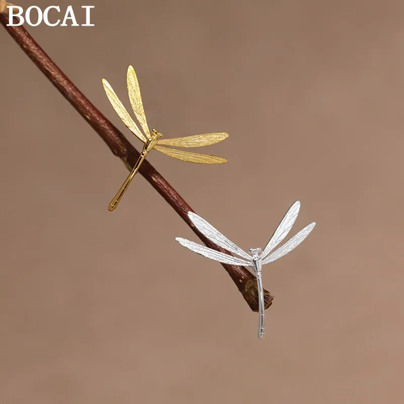 

BOCAI NEW S925 Sterling Silver Small And Fun Bamboo Dragonfly Brooch Women's Gift