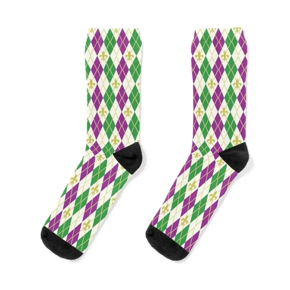 

Mardi Gras Argyle Socks Non-slip fashionable Men's Socks Women's