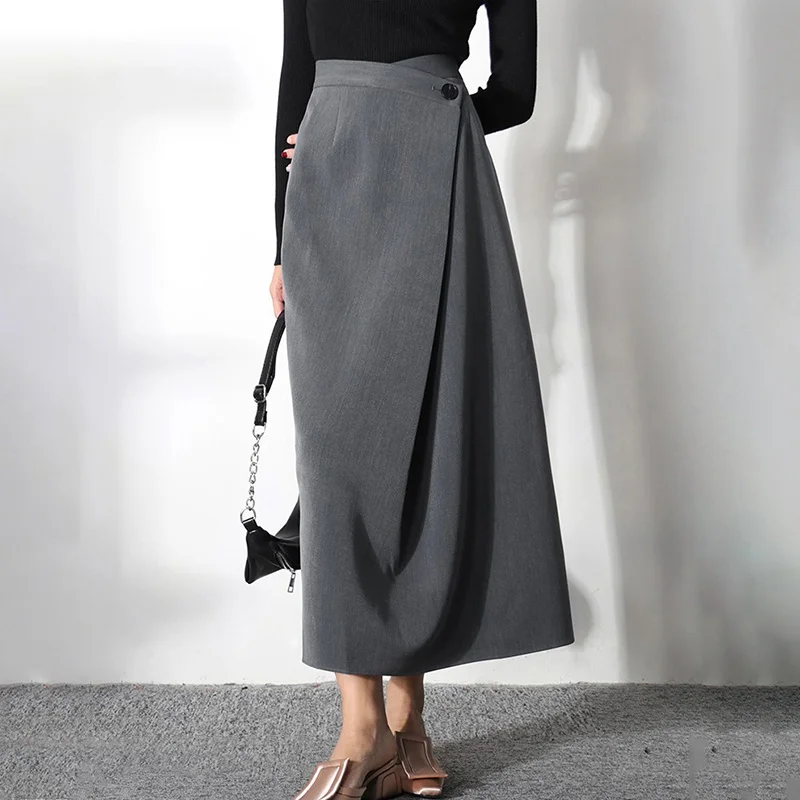 2023 New Fashion Autumn Casual Style Solid Irregular High Waist Loose Asymmetrical For Women Skirts