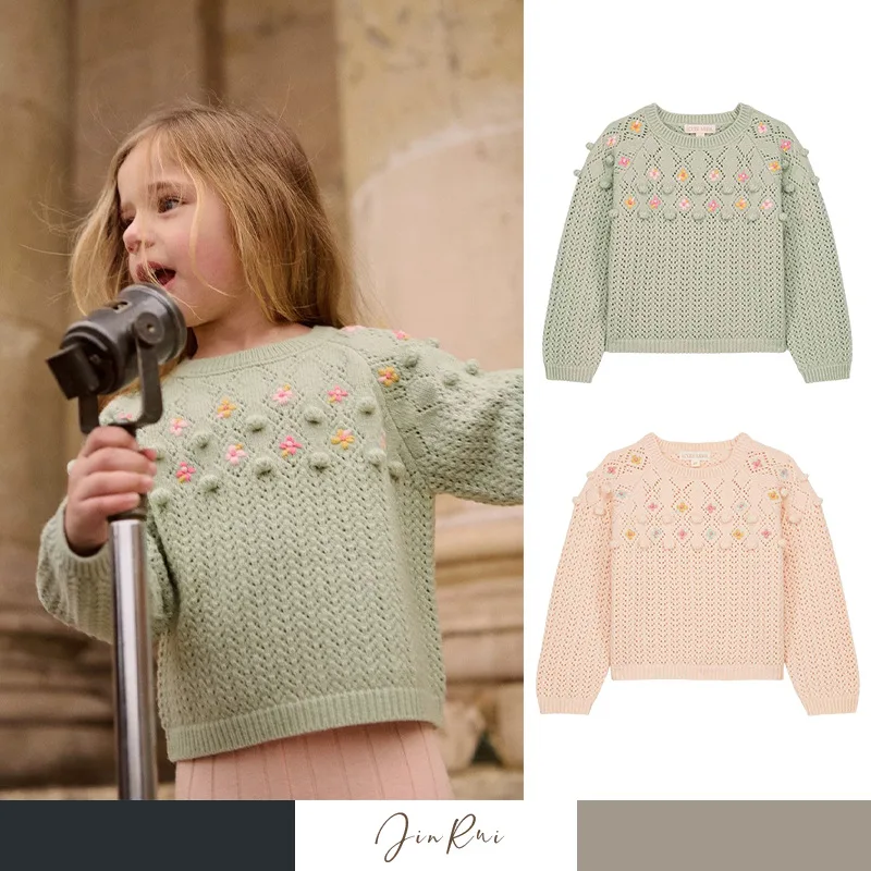 

Свитер свежий маленький помпоны ручной работы, шерстяной свитер для девочек, детский милый милый свитер с длинными рукавами, осень-зима, модный, универсальный