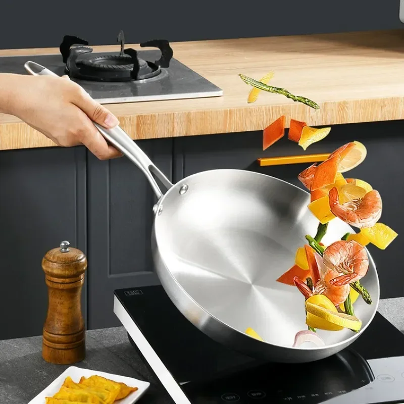 

304 Stainless Steel Frying Pan Five-layer Steel Non Stick Pan Steak Wok Pancake Pan Egg Pan Cooking Pot Non Stick Pans