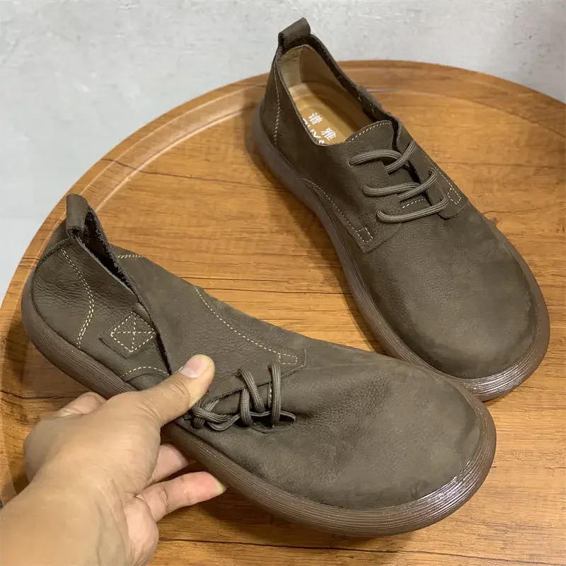

Мужская обувь из воловьей кожи с большими носами, летняя обувь из коровьей кожи, мужская повседневная обувь в стиле ретро на мягкой подошве широкие пальцы обувь