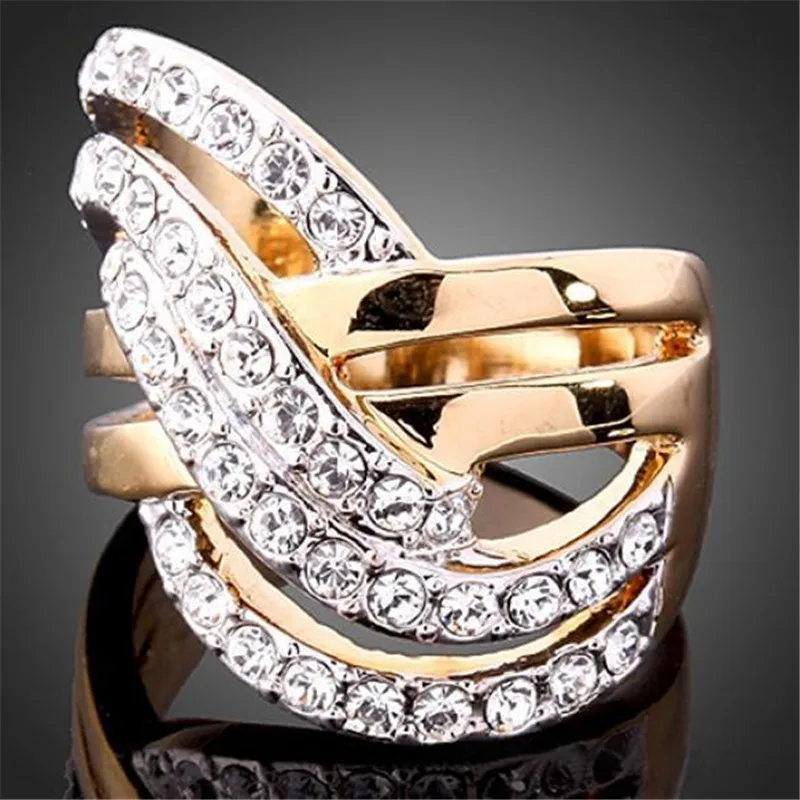 Trendy Women Hollow Multi-layer Winding Ring inlaid Crystal Zircon Wedding Ring for Women Fashion Party Jewelry Acessories Gift