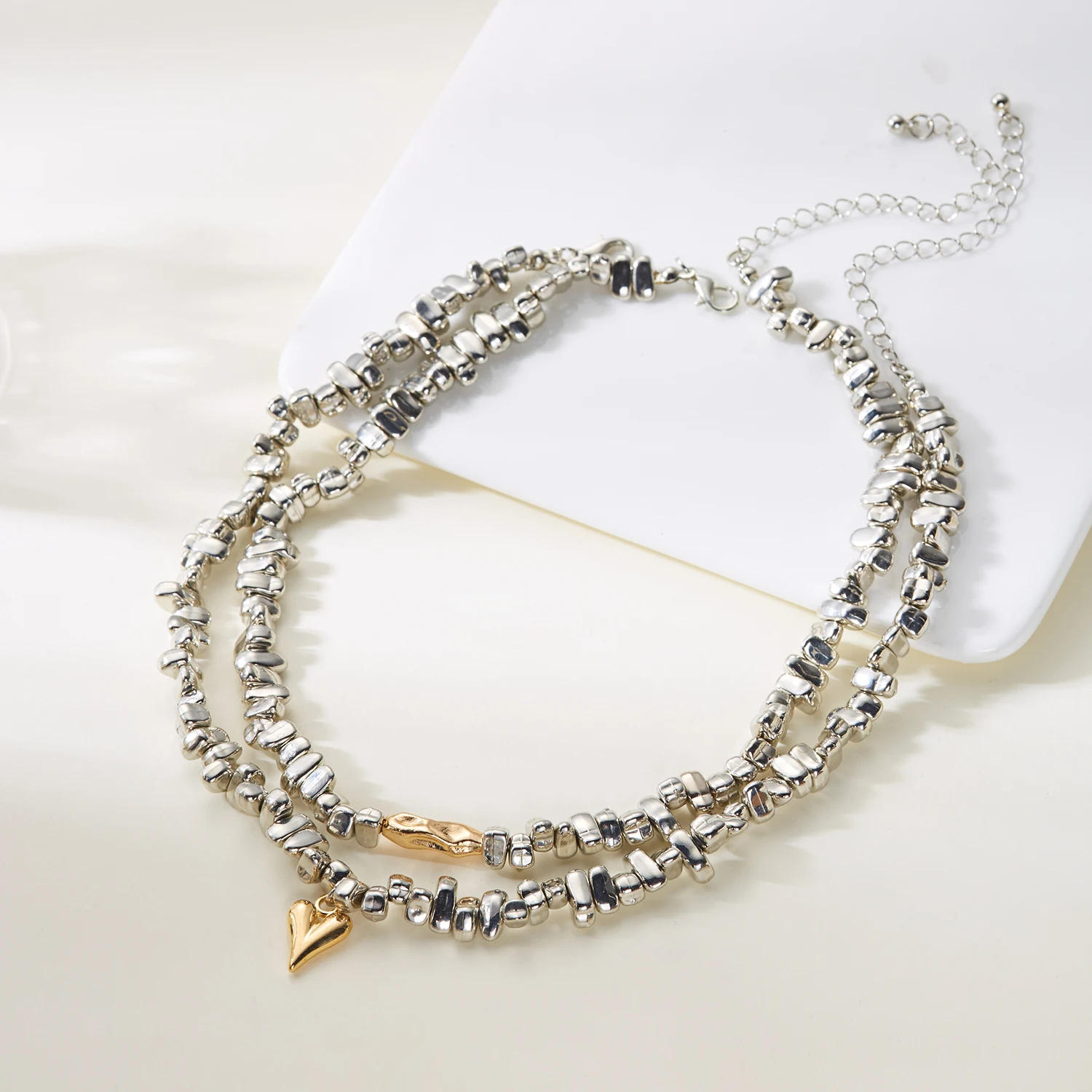 Retro Unregelmäßiges CCB-Perlen Elastisches Armband-Set für Frauen Einfaches Herzförmiges Mehrschichtiges Armband Charms Geburtstags-Schmuck – Detail 7