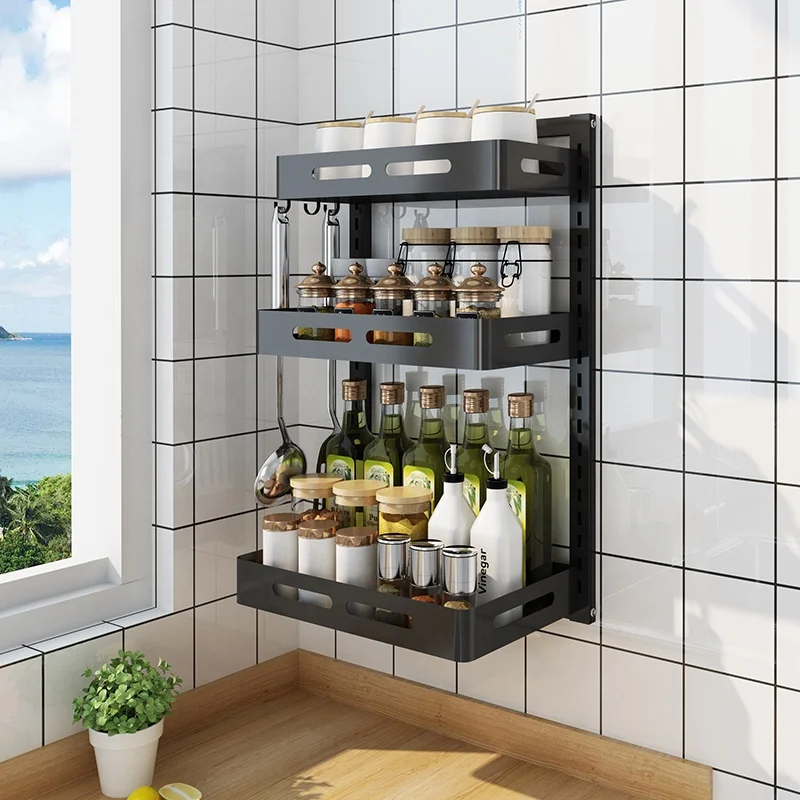 Kitchen Organizer Hanging Spice Storage Rack Multi-tier Wall Mounted Metal Stainless Steel Storage Holders & Racks Sustainable
