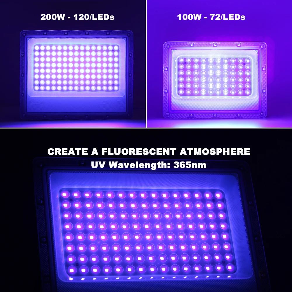 395nm 400nm Led UV Floodlight 50W 100W LED Stage Blacklight 220V Waterproof Ultravilet Lamp Fluorescent Party Stage Light