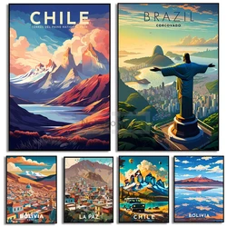 South American Countries Tourism Posters Brazil Chile Bolivia Colombia Prints Canvas Painting Wall Art Pictures Home Room Decor
