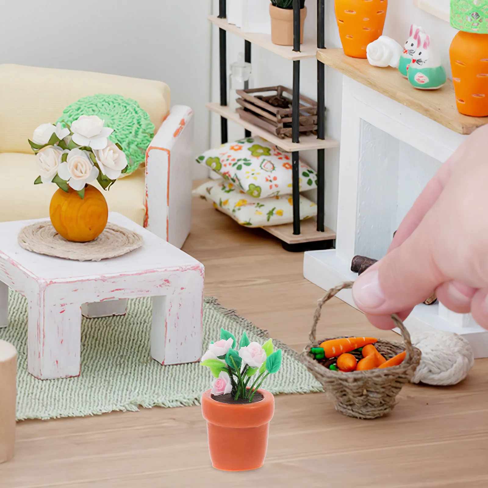 

Miniature Potted Plant Rose Bonsai Tiny House Decoration Artificial Mini Bonsai Prop Home Desktop Ornament Mini House