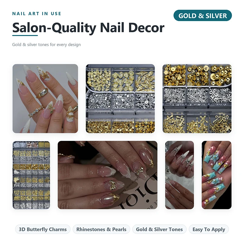 Japanese Style Bow Metal Nail Art Studs Gold Silver Half Round Beads Rivets DIY Manicure Decoration Wholesale