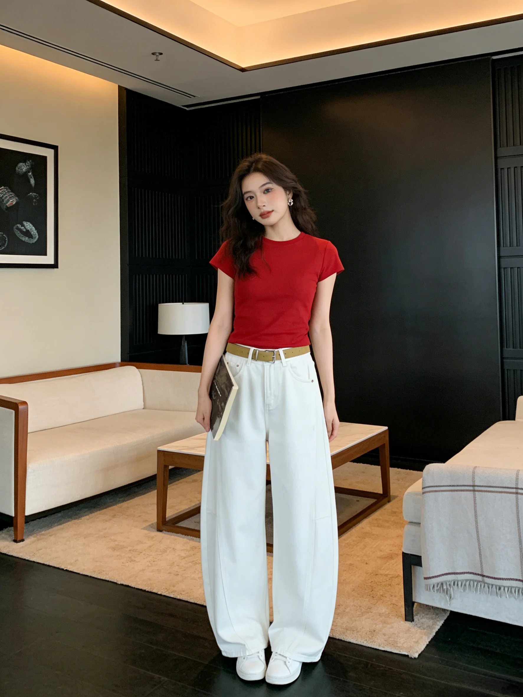 

Loose Wide Leg Jeans Women's Korean Style Casual High Waist Slimming Comfortable Spring New Arrival Jeans Breathable Soft Denim