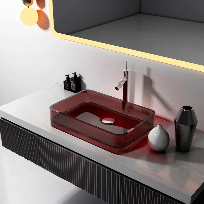 Modern Transparent Resin Wash Basin Light Luxury Tabletop Sink for Hotel Bathroom Household Toilet Wholesale Countertop Basin