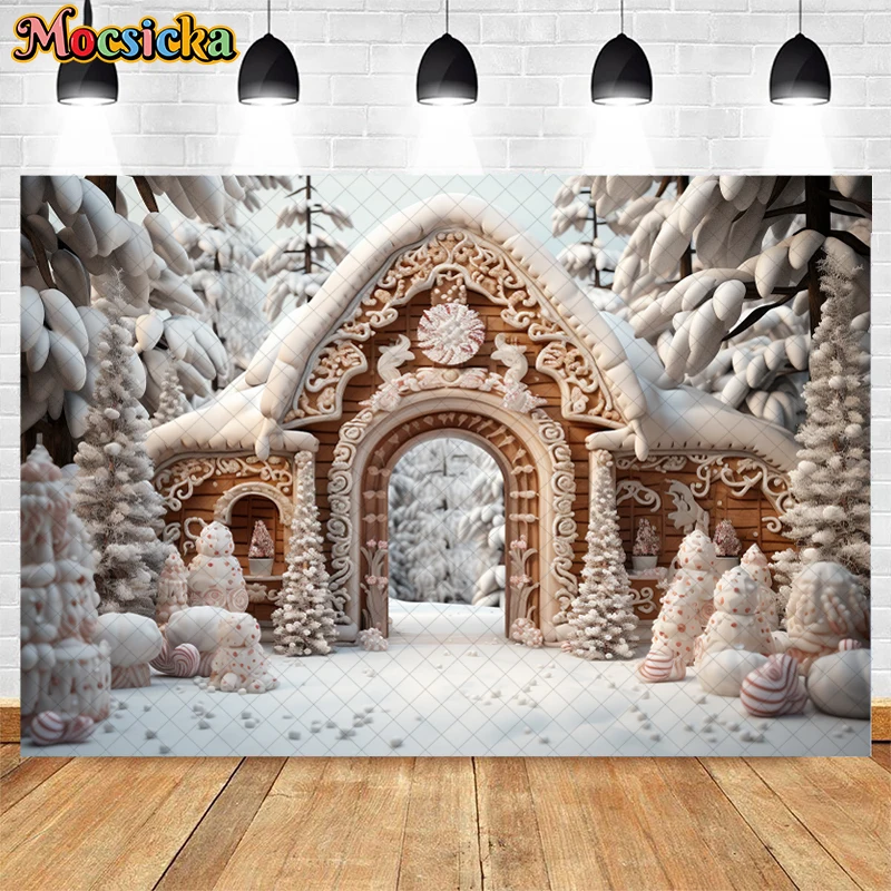 Mocsicka Winter Christmas Arch Backdrop Photography Kids Portrait Cake Smash Decoration Xmas Tree Snow Cookie Toy Backgrounds