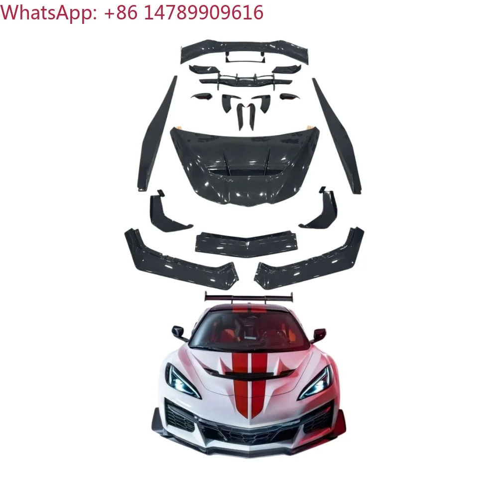 Car Body Kit For Old-to-new ConversionCarbon Fiber Body Kit Hood Lip Diffuser Spoiler Side Skiert For C8 Z06Car PartsAutomotiv