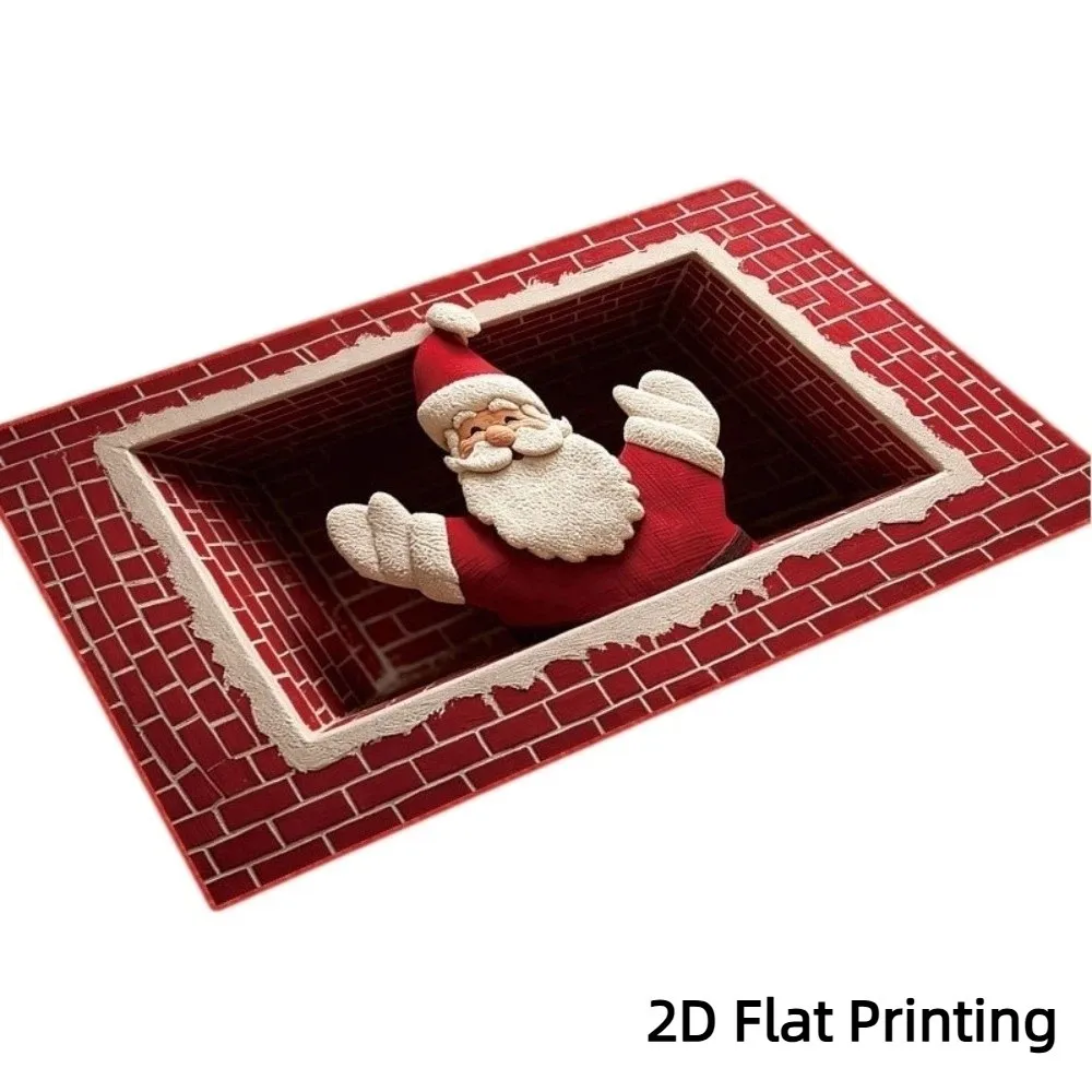 Creative 2D Flat Printed Christmas Rug Cartoon Non-Slip Santa Claus Carpet Soft Quick Dry Xmas Door Mat Floor Protection
