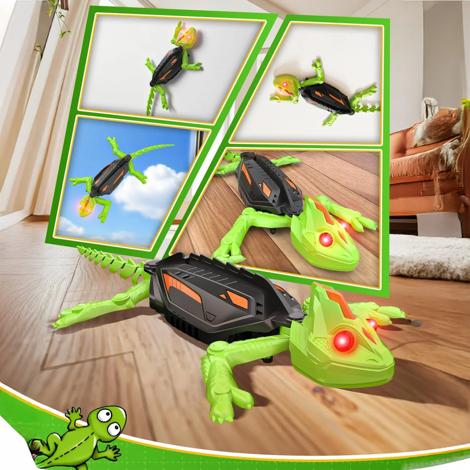 Wandkletterender Gecko, Leuchtendes Eidechsen-Wandkriechtier, Ferngesteuertes Eidechsen mit LED-Augen, 360 ° Rotierender Elektrischer Reptilien-Roboter für Boden und Wand, Weihnachts- und Geburtstagsgeschenk – Detail 4
