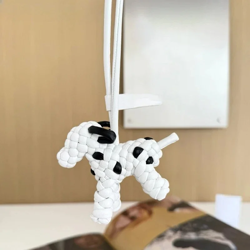 

Dog genuine leather woven charm for women's bag keychain pendant animal ornament decoration bag accessories