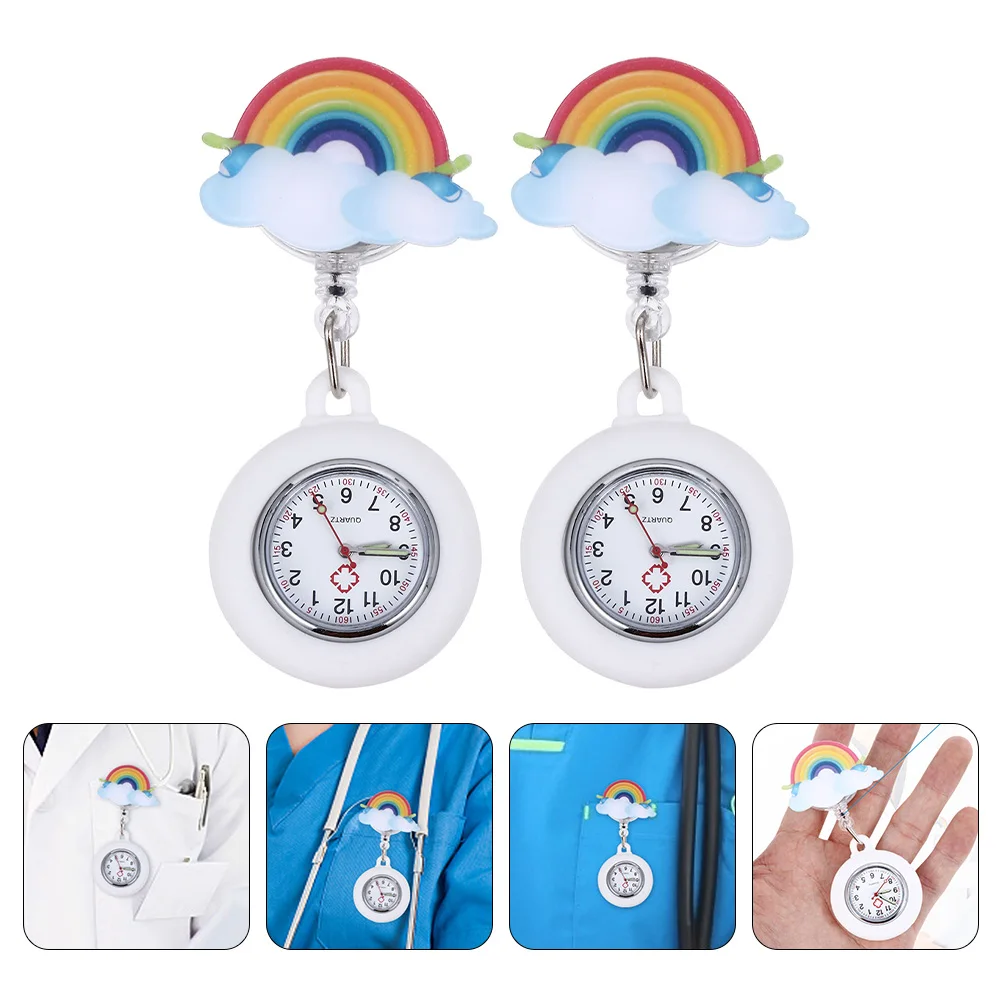 

2pcs Luminous Nurse Watch Waterproof Night Glow Silicone Cover Clip on Pocket Watches Large Dial Easy Time Check Portable