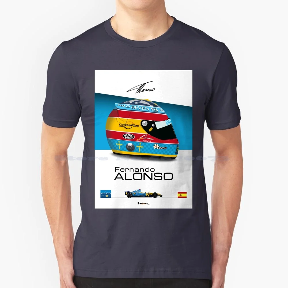 Fernando Alonso 2005 Helmet And Car Print T Shirt 100% Cotton Tee Fernando Alonso R25 2005 Champion