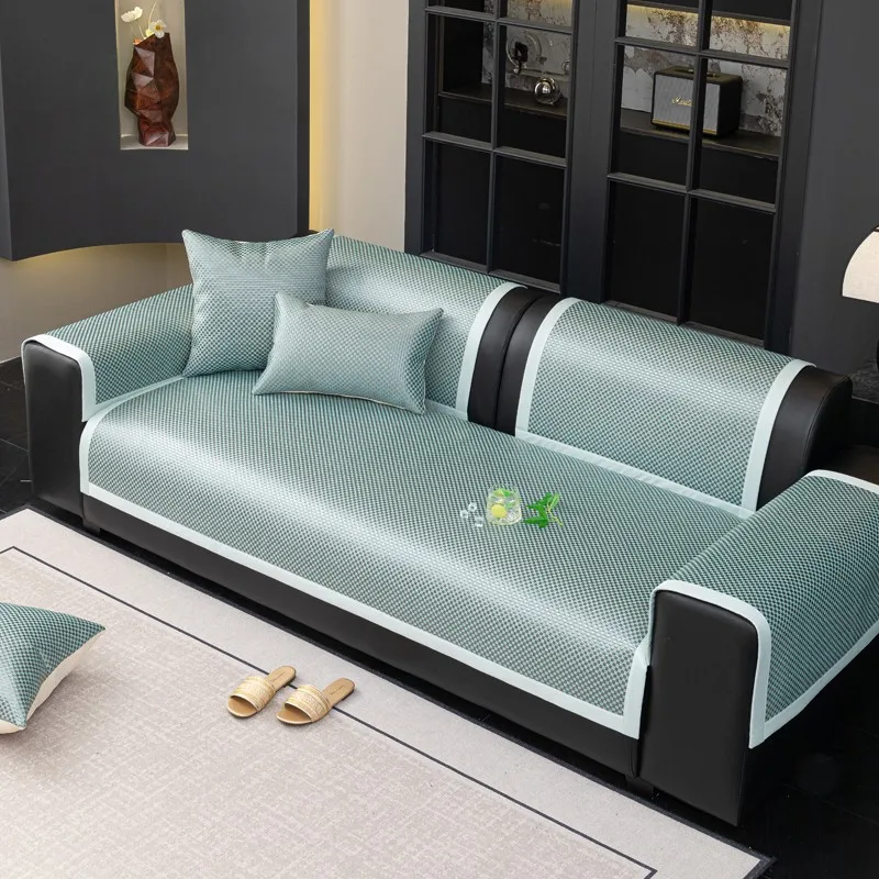 2025 verão nova sala de estar & escritório antiderrapante gelo seda bambu resfriamento sofá tapete respirável antiderrapante capa de assento tapete de dormir