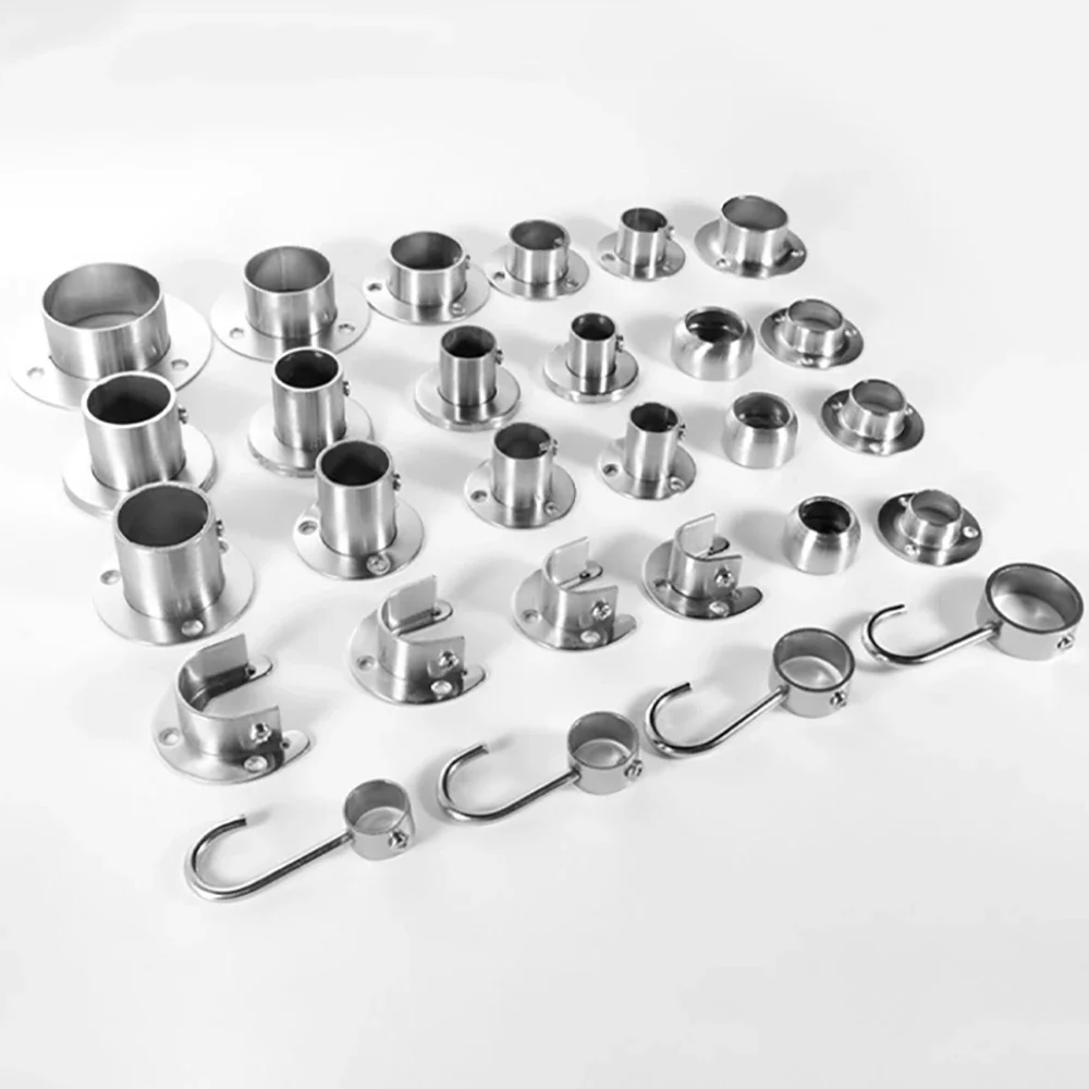 60/80mm Stainless Steel Flange Bracket Hardware Suspension Rod Wardrobe Hanger Rod Fixing Accessories Buckle Seat Crossbar Hook