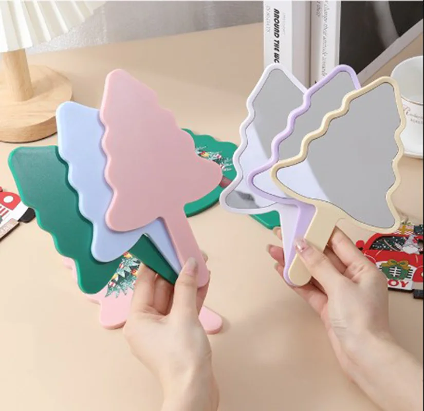 Cartoon kerstboom make-upspiegel Handheld make-upspiegel Nieuwe make-upspiegels Zoete meisjesstijl Geschikt om mee te nemen