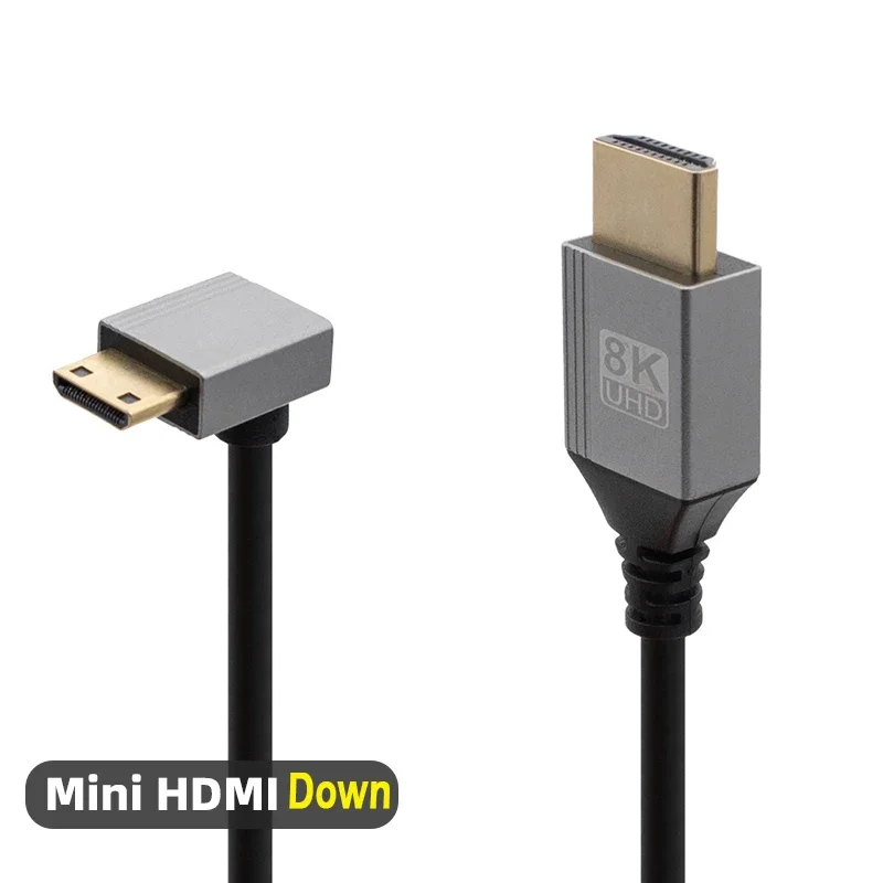 Mini/Micro HDMI-compatibele 8K UHD-kabel 90 graden omhoog/omlaag/links/rechts gebogen HD-poort Dun snoer voor laptopcamera Tablet Camcorder