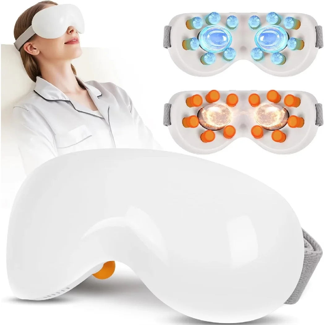 Eye Massager with Cooling 12 Vibration Node Rechargeable Relaxation Eye Care Device with Bluetooth for Puffiness Improve Sleep