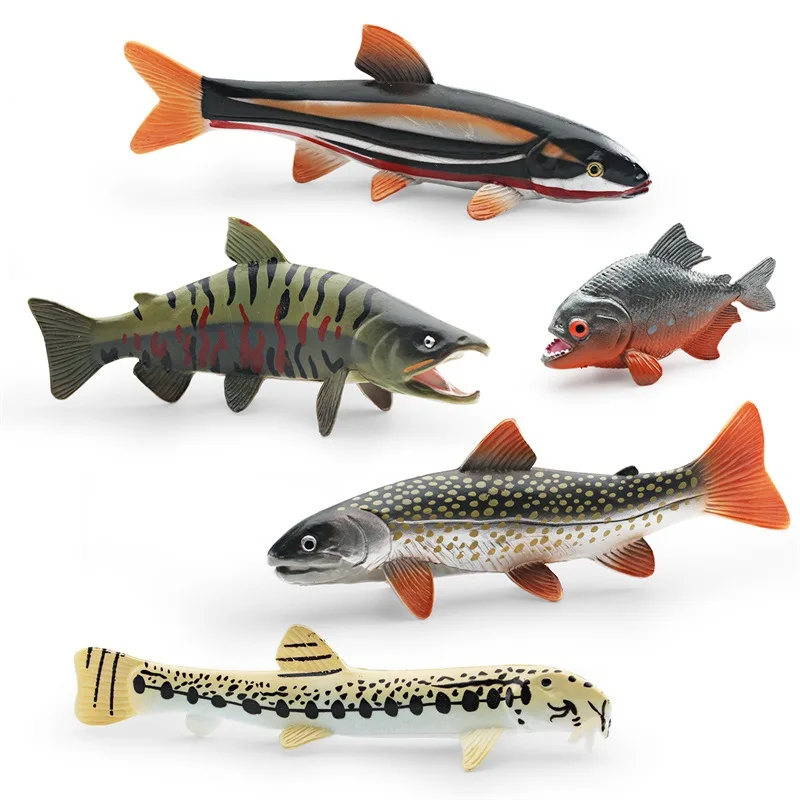 

Simulated Piranha Fish Arapaima Salmon Fish Models Marine Life Animal Figurines Decorations Handicrafts Collectibles Home Decor