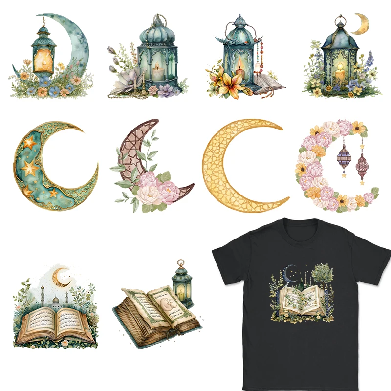 Ramadan Iron On Moon and Stars Print Sticker Clothing Books Mysterious Heat DTF Transfer Patch T Shirts DIY Fashion Appliqued