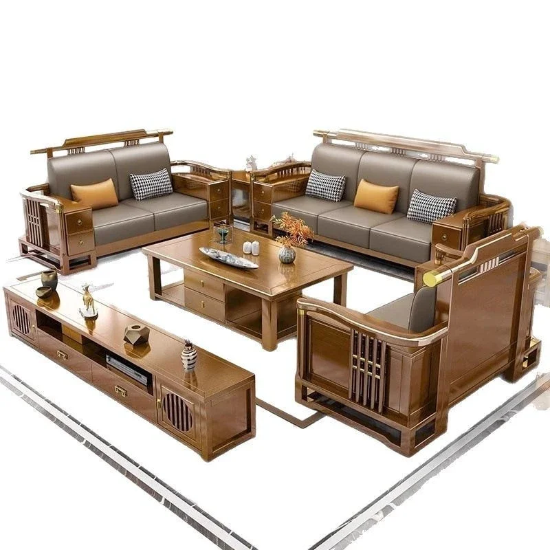Solid wood sofa combination modern new Chinese style Chinese style simple Zen Chinese style small apartment living room