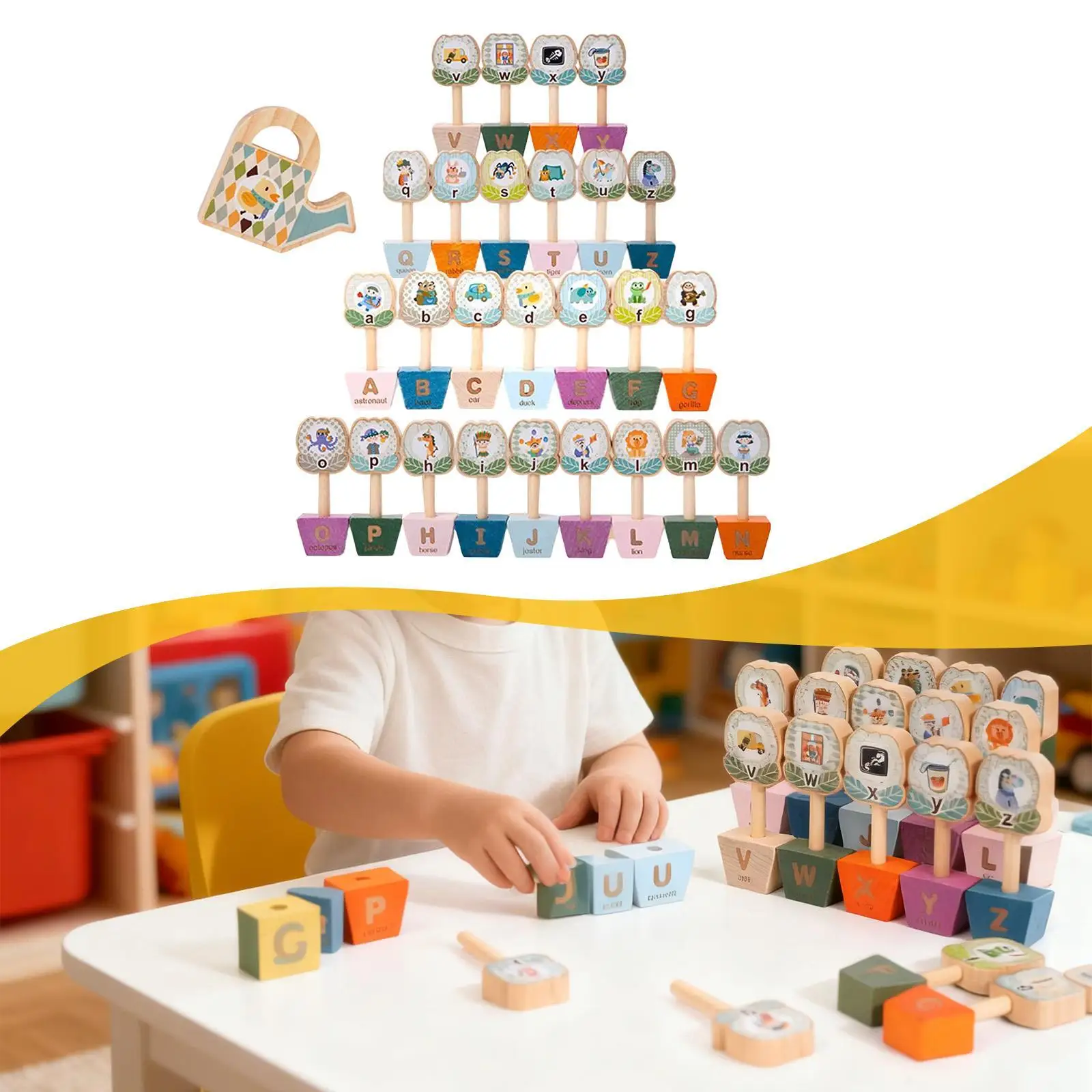 

Flower Wood Blocks Building Memory Sensory Toddler Alphabet Letters Matching Learning Toys Educational for Kindergarten Learning