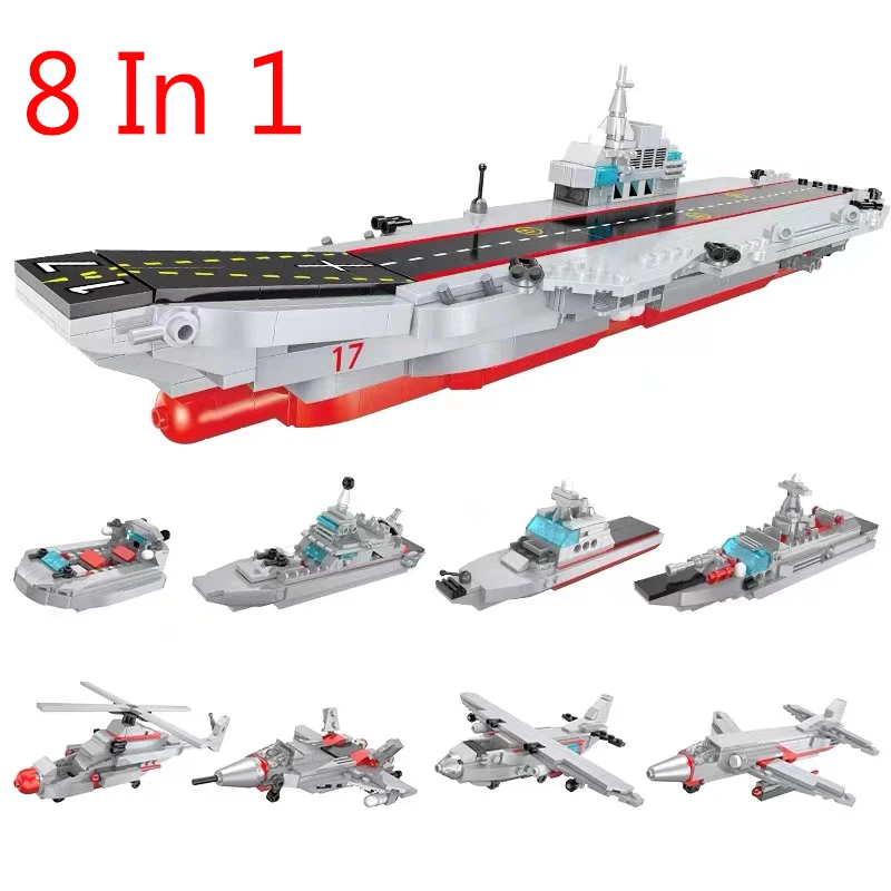 空母8 in 1ビルディングブロック,海軍軍艦,駆逐艦,3d船モデル,子供の
