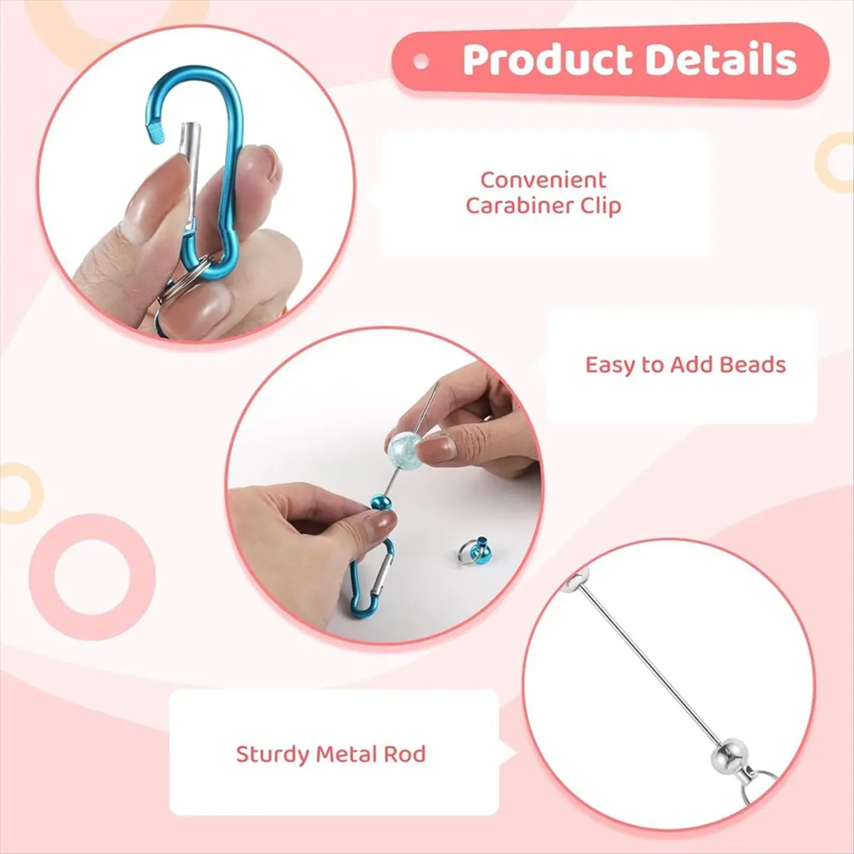 【BAAQ】 24-Piece Beadable Keychain Bars Kit with Carabiner Clips - Vibrant 8-Color Assortment for DIY Jewelry and Crafts