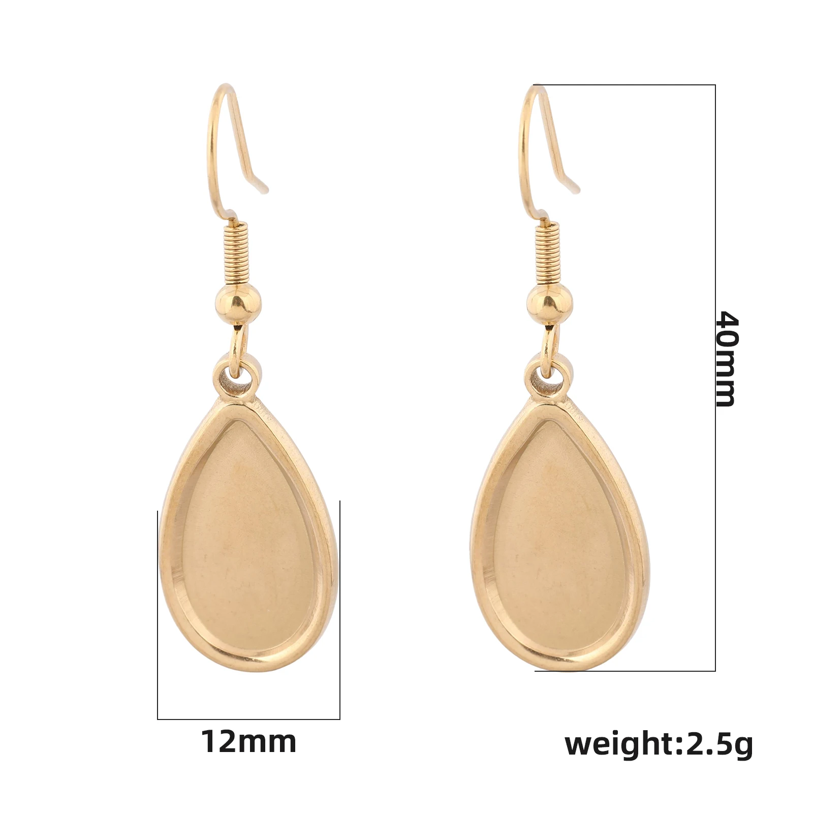 6pcs Stainless Steel Gold Plated Teardrop Earring Base Blanks With 8.5x16mm Cabochon Bezel Settings Diy Hooks Findings