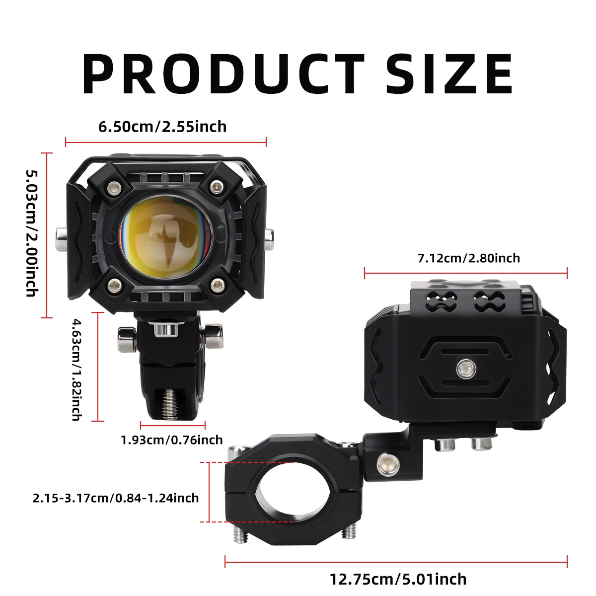 1/2x Motorcycle Spotlight White Yellow Flash with Red Demon Eye Halo Hi/Low Beam For SUV ATV UTV RV Headlight Driving Light 12V view 6