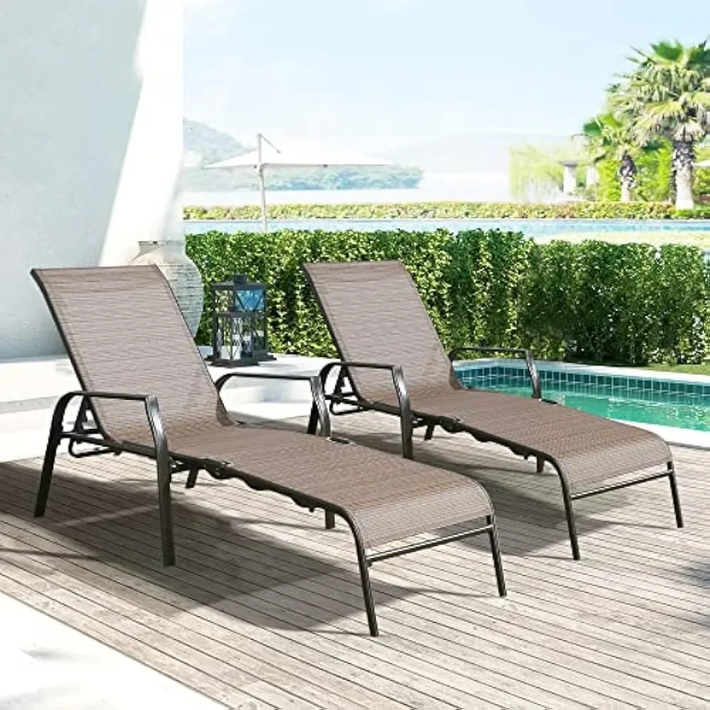 Outdoor Chaise Lounge Chair, Adjustable Folding Sling Chaise, Patio Reclining Chaise for Balcony, Beach and Yard, Lounge Chair