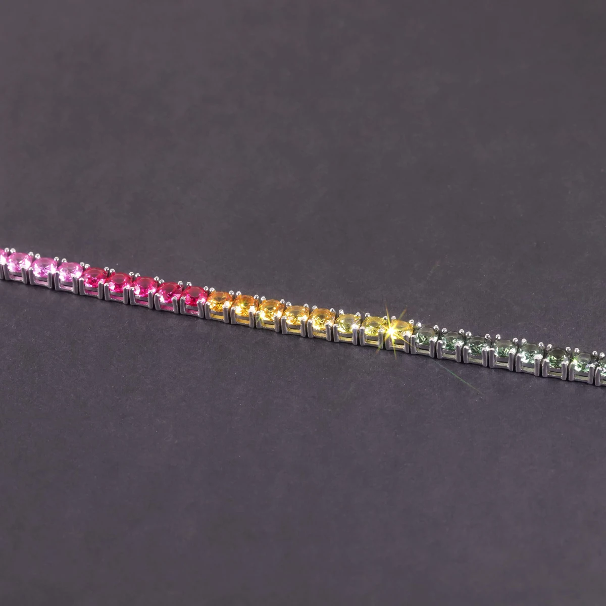 Hiphop Multi Colored Lab Gemstone Sapphire Bracelet Custom 18K White Gold 3mm Tennis Chain Rainbow Lab Gemstone Tennis Bracelet