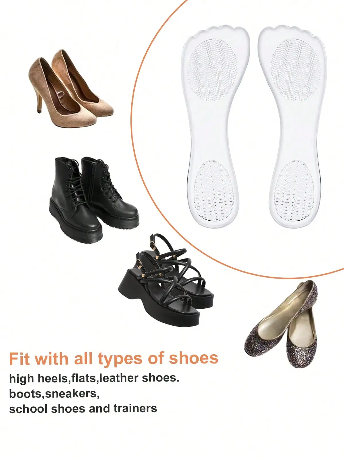 Transparente Fußkissen aus Silikongel | Rutschfeste, stoßdämpfende Einsätze für High Heels und Sandalen, ganztägige Komfortpolster – Detail 2