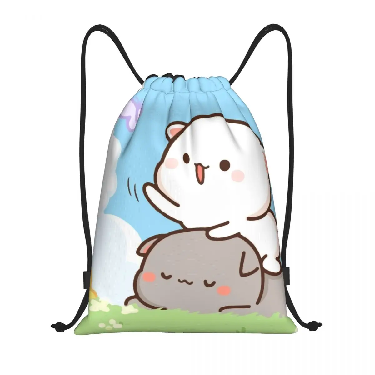 Peach And Goma Romantic Mochi Cat Drawstring Backpack Women Men Sport Gym Sackpack Foldable Training Bag Sack