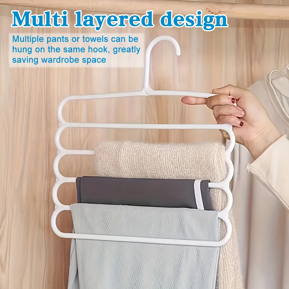 5Pcs Multi Layers Pants Hanger Space-saving Metal Pants Organizer Closet Trousers Scarves Storage Rack