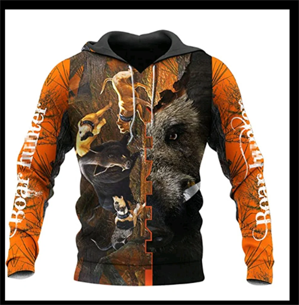 Boar Hunting Orange Camo 3D Printed Jacket Men Man Harajuku Hoodie Unisex Casual Streetwear Sweatshirt Pullover