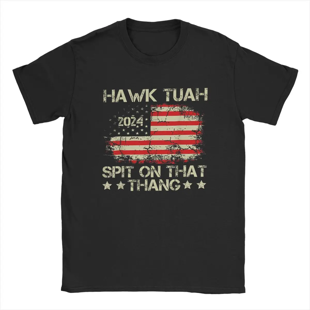 Novelty Hawk Tuah 24 Spit On That Thang T-Shirts Men Round Neck 100% Cotton T Shirt America Flag Short Sleeve Tees Printed Tops