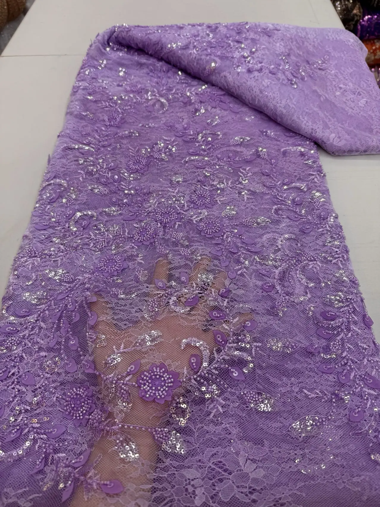 

2025 африканская нигерийская высококачественная тюль с блестками, кружевная ткань для выпускных платьев, вышивка бисером, сетчатая ткань для шитья, 5 ярдов, JY476