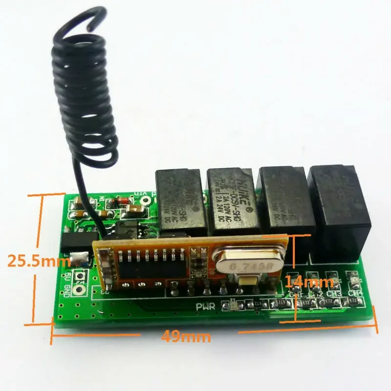 Mini DC 5V 9V 12V 433.92M 4CH RF Wireless Remote Control Relay Switch For PT2262 EV1527 Fixed Learning Code