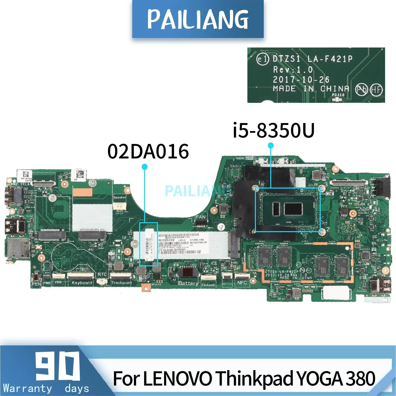 For LENOVO Thinkpad YOGA 380 Laptop Motherboard i5-8250U/i5-8350U 02DA016 LA-F421P With 8G RAM DDR3 Notebook Mainboard Tested