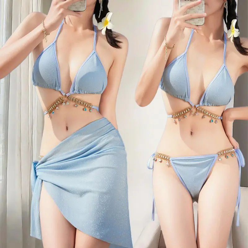 Set Bikini 4 Pezzi da Donna Sweet Beauty Fairy 2026 Nuovo Costume da Bagno con Stampa a Spacco Alto e Maniche Lunghe per Vacanze al Mare