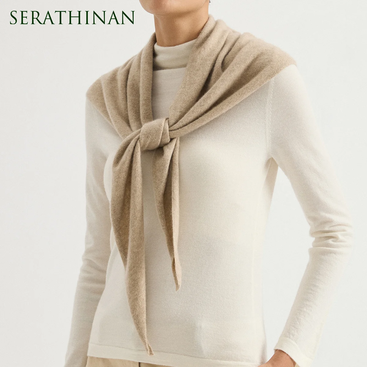 BL4621906 Women's 100% Cashmere Triangle Shawl Shoulder Wrap Knot Front Chain Patch Soft Cozy Quiet Luxury Early Autumn Winter
