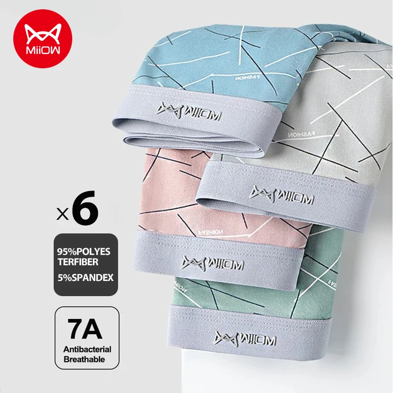 

MiiOW 6Pcs Ice Silk Men Underwear Boxers 3A Graphene Antibacterial Men's Panties Seamless Breathable Mens Underpants Boxershorts